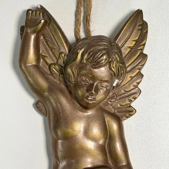 Vintage Baby Cherub Angel Gold Art Deco Wall Decor French Old World Cottagecore - Picture 2 of 5